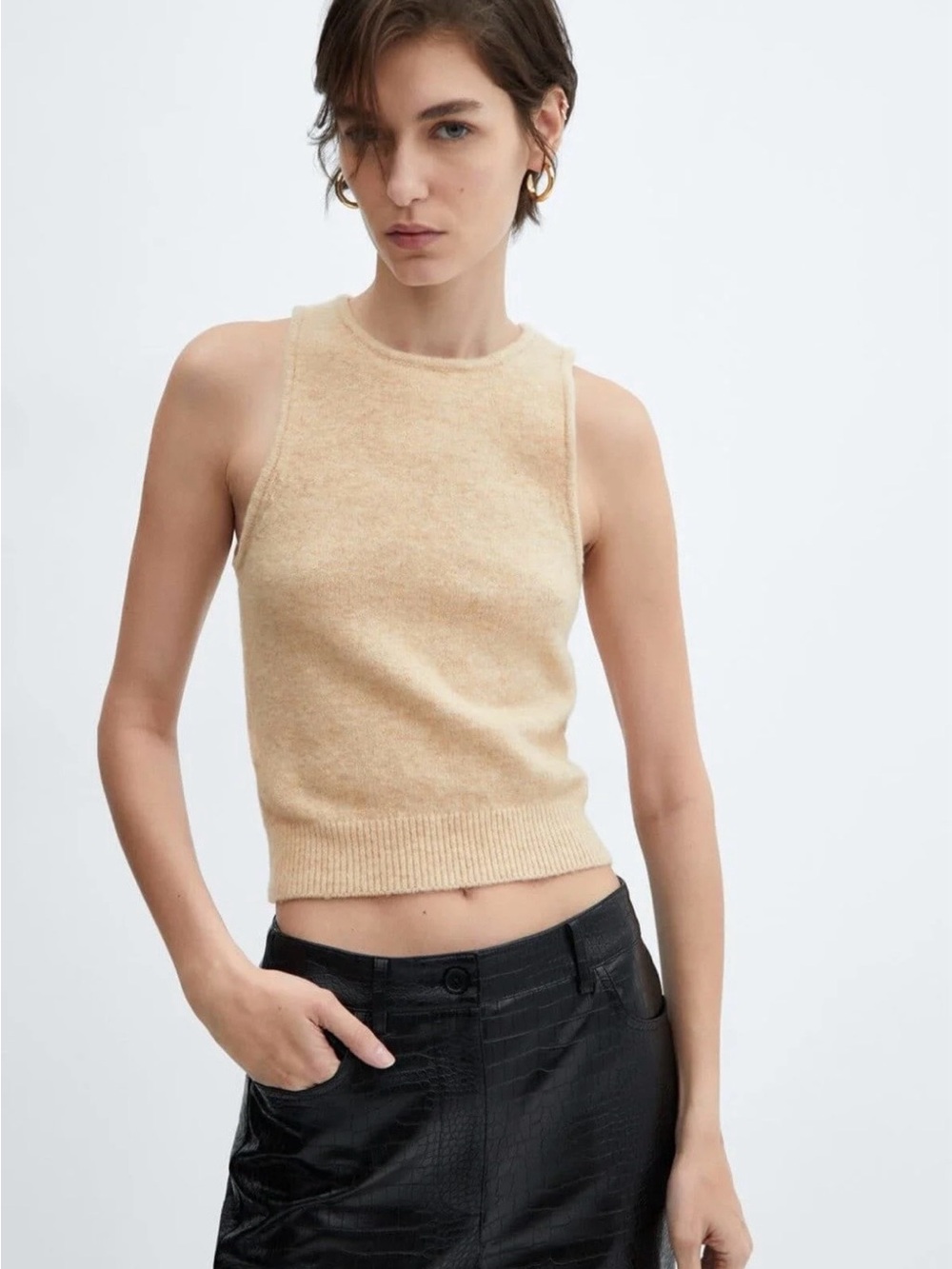 Mango beige sweater knit vest office academia cozy minimalist neutral size S